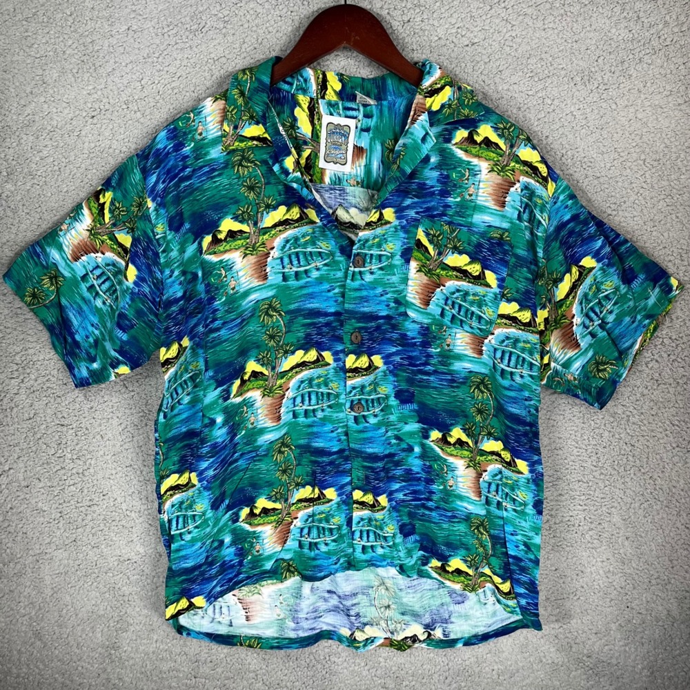 Ocean Current Vintage Original Mens Medium Blue Tropical Rayon Hawaiian Shirt
